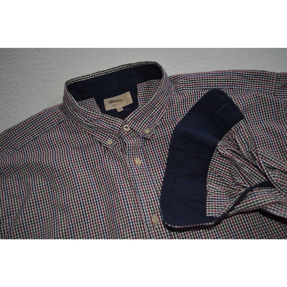 TM Lewin Dress Shirt Button Down Mens Size 2XL Red Black Plaid Cotton